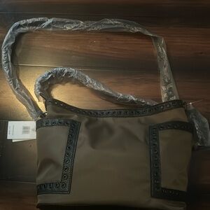 Steve Madden Whitney‎ Hobo Shoulder Bag Purse Green Black Nylon Circle Rivets